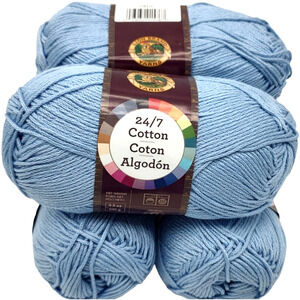 4 Skeins Lion Brand Yarns 24/7 Cotton Yarn in Color Sky #107 (186 yd/100 g each)